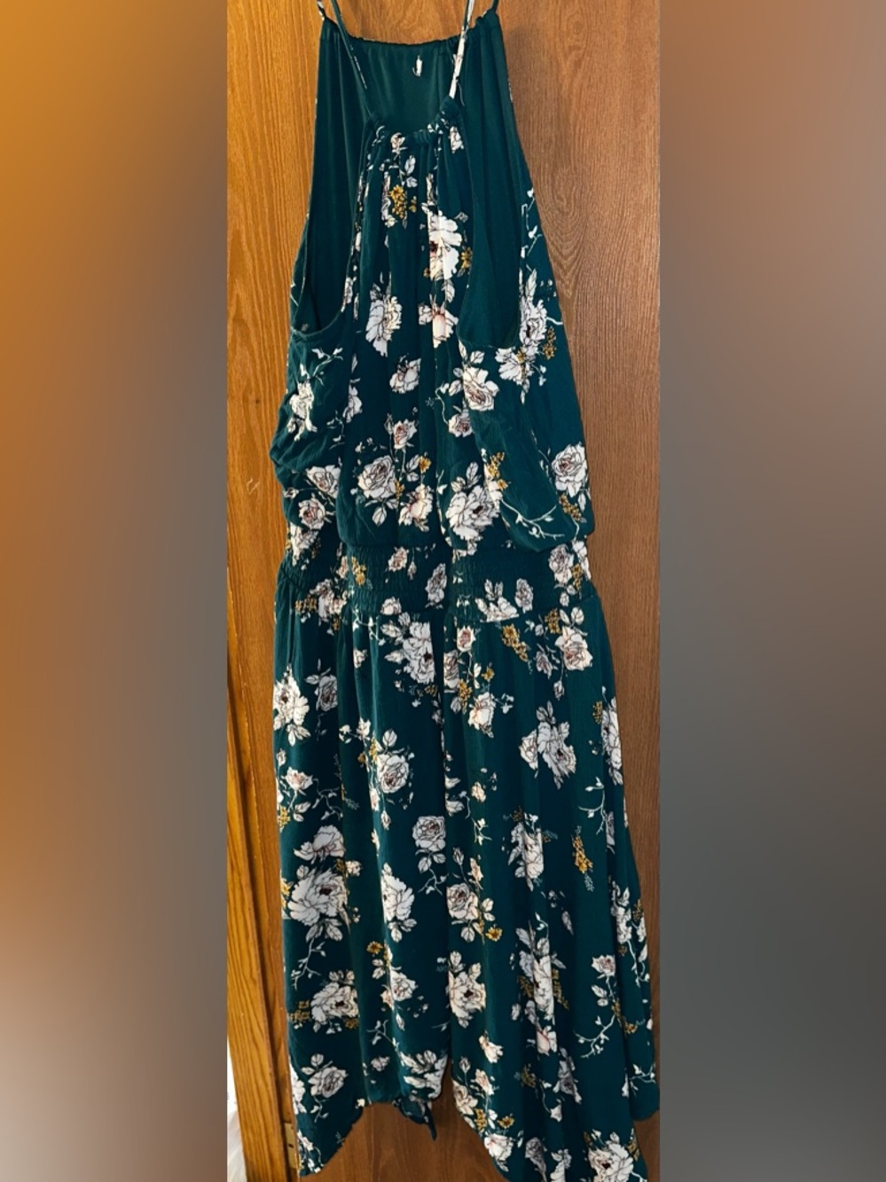 SOLD - Floral Halter Midi Dress in Dark Teal